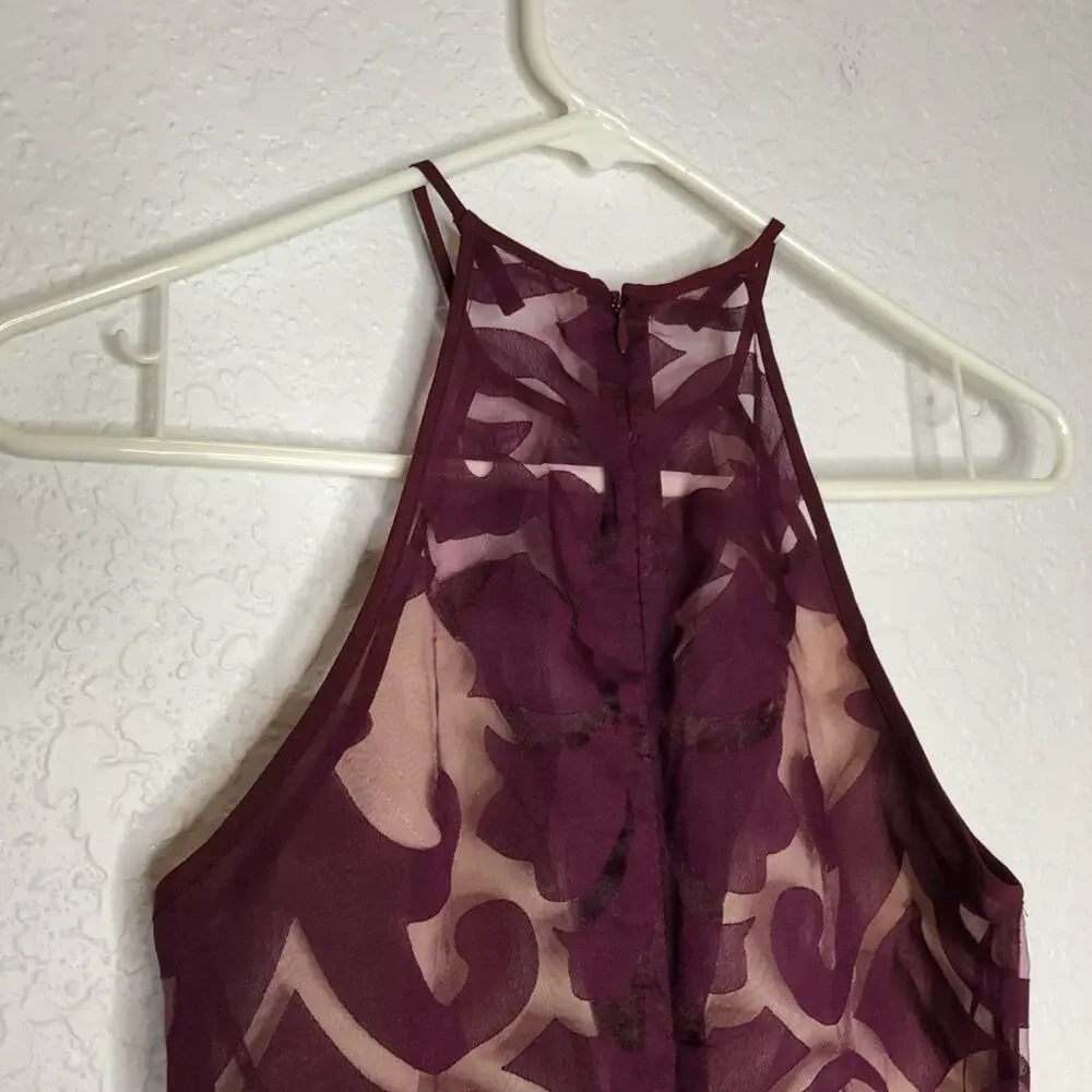 Keepsake Romantic Rebel maroon wine sheer overlay dress size Small